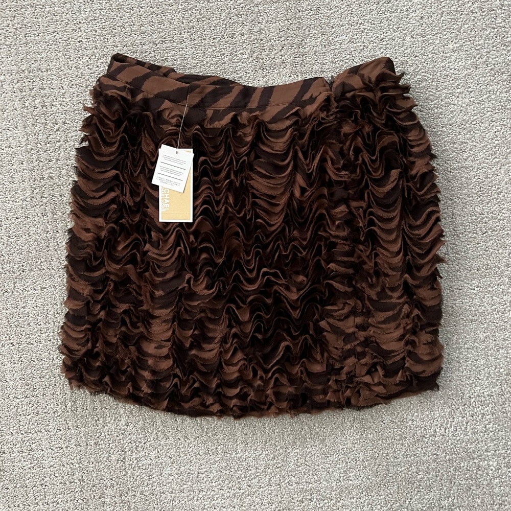 NWT Michael Kors Snakeskin Chocolate Ruffle Georgette Skirt Size 2